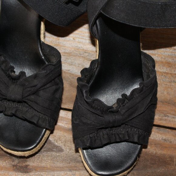 Jasmin Bueno Black Sandals Jute Wedge Criss-Cross Front Canvas Size 7 Pre-Loved - Picture 9 of 9